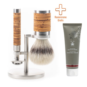 MÜHLE Rocca Edelstahl/Birkenrinde Rasierset inkl. Rasiercreme