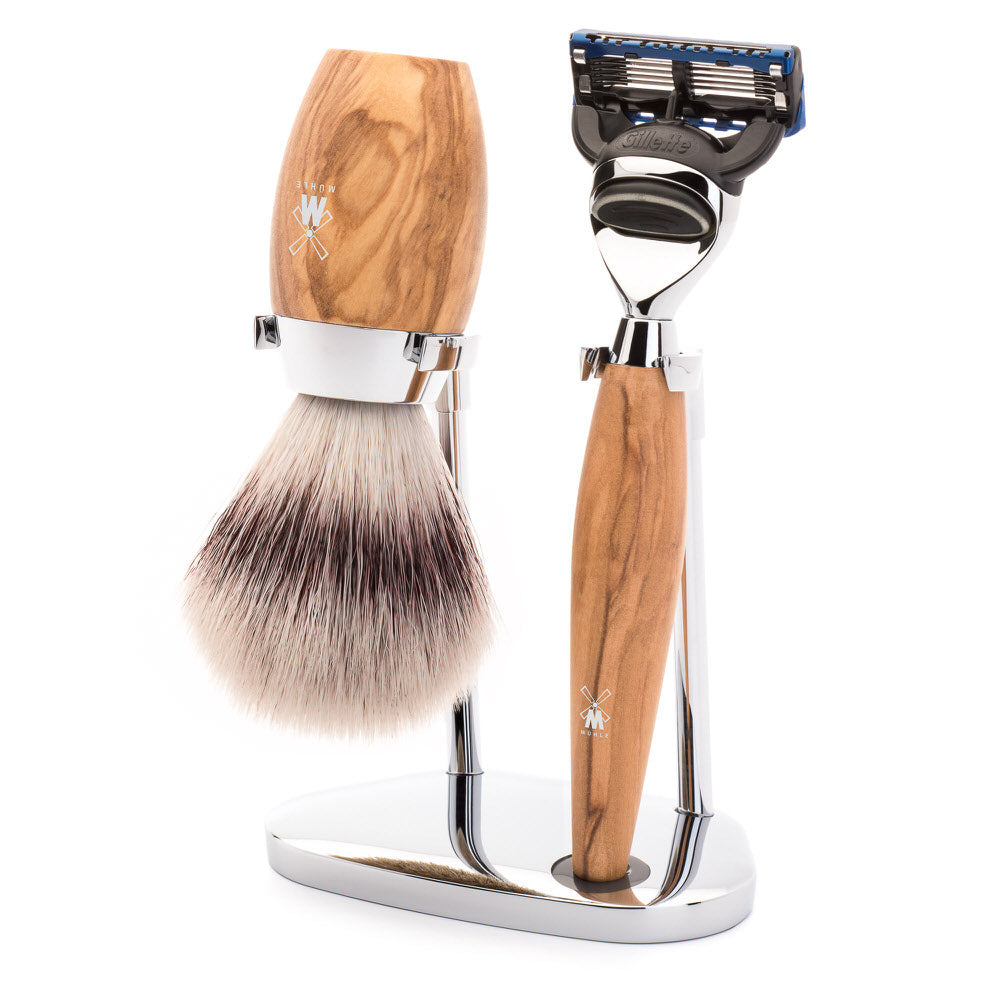 MÜHLE Rasierset Kosmo Olivenholz Gillette® Fusion™ - Silvertip Fibre®
