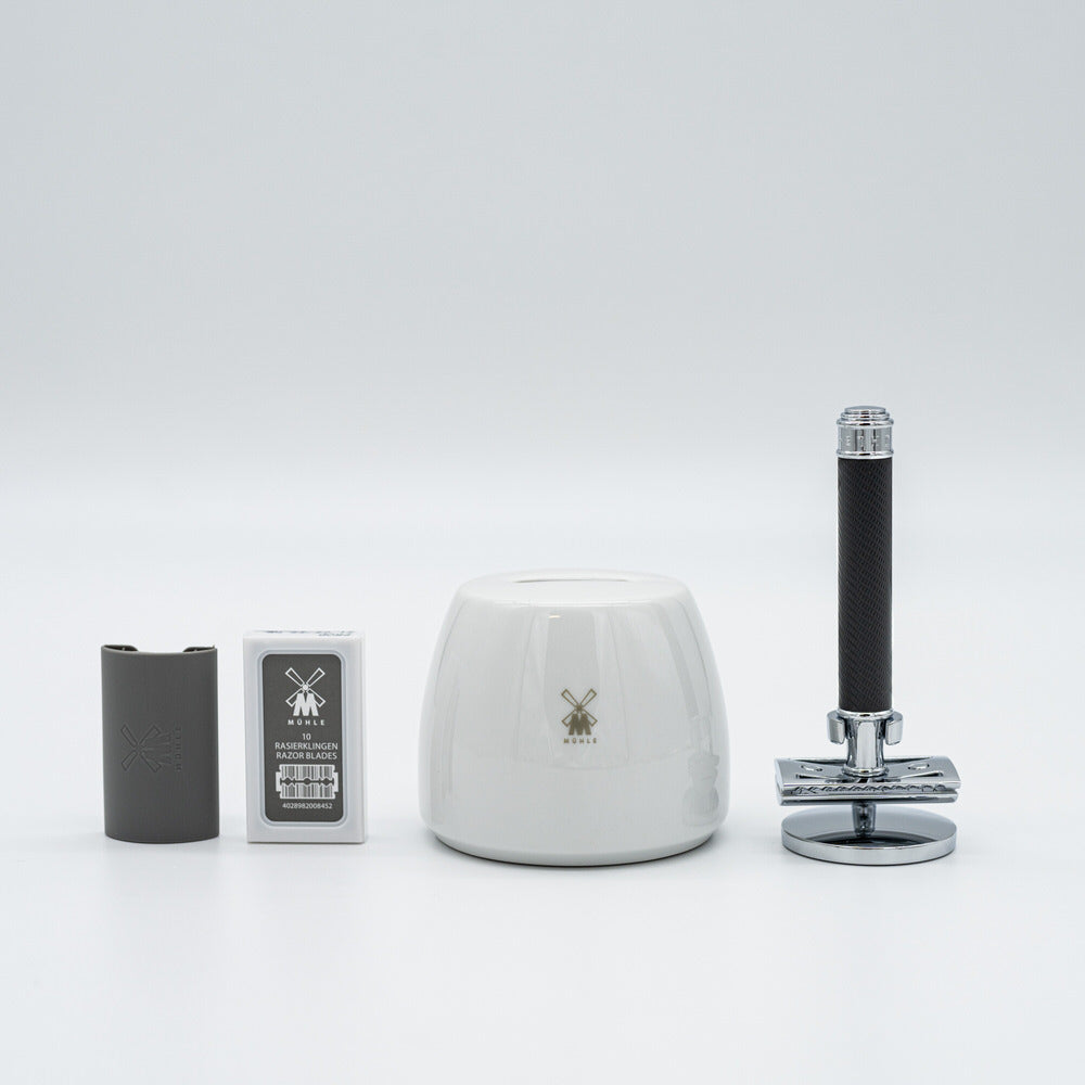 Rasierhobel Set MÜHLE Traditional Metall Schwarz mit Klingensammler