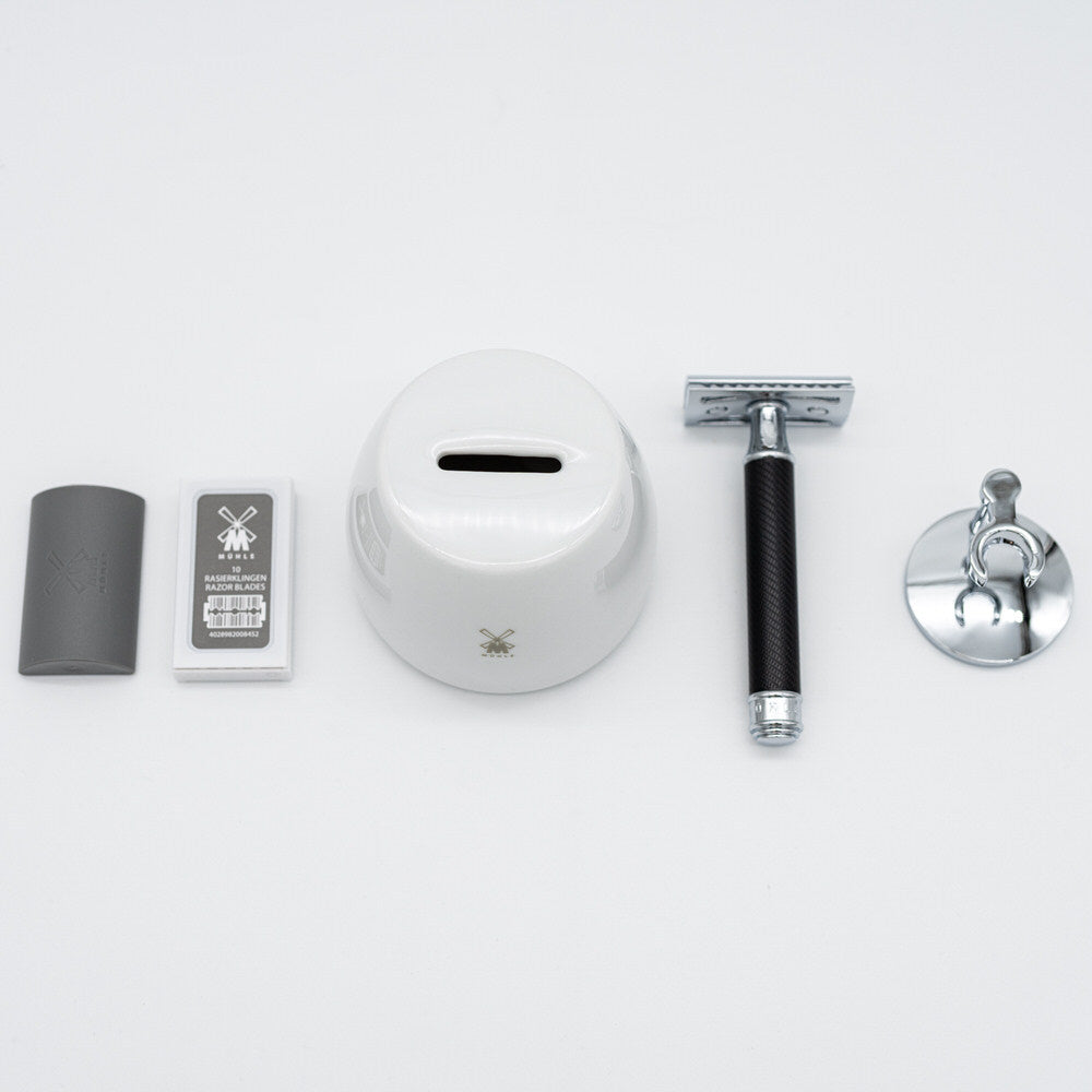 Rasierhobel Set Traditional Metall Schwarz