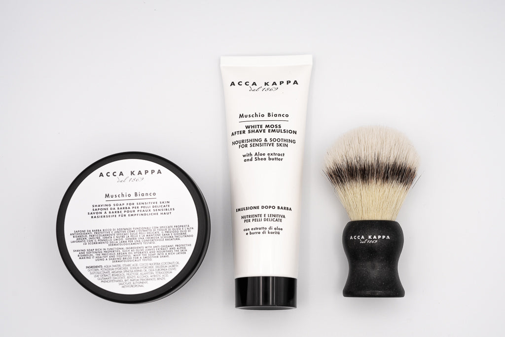 Acca Kappa Geschenkset White Moss, Rasierseife, After Shave Emulsion, Rasierpinsel