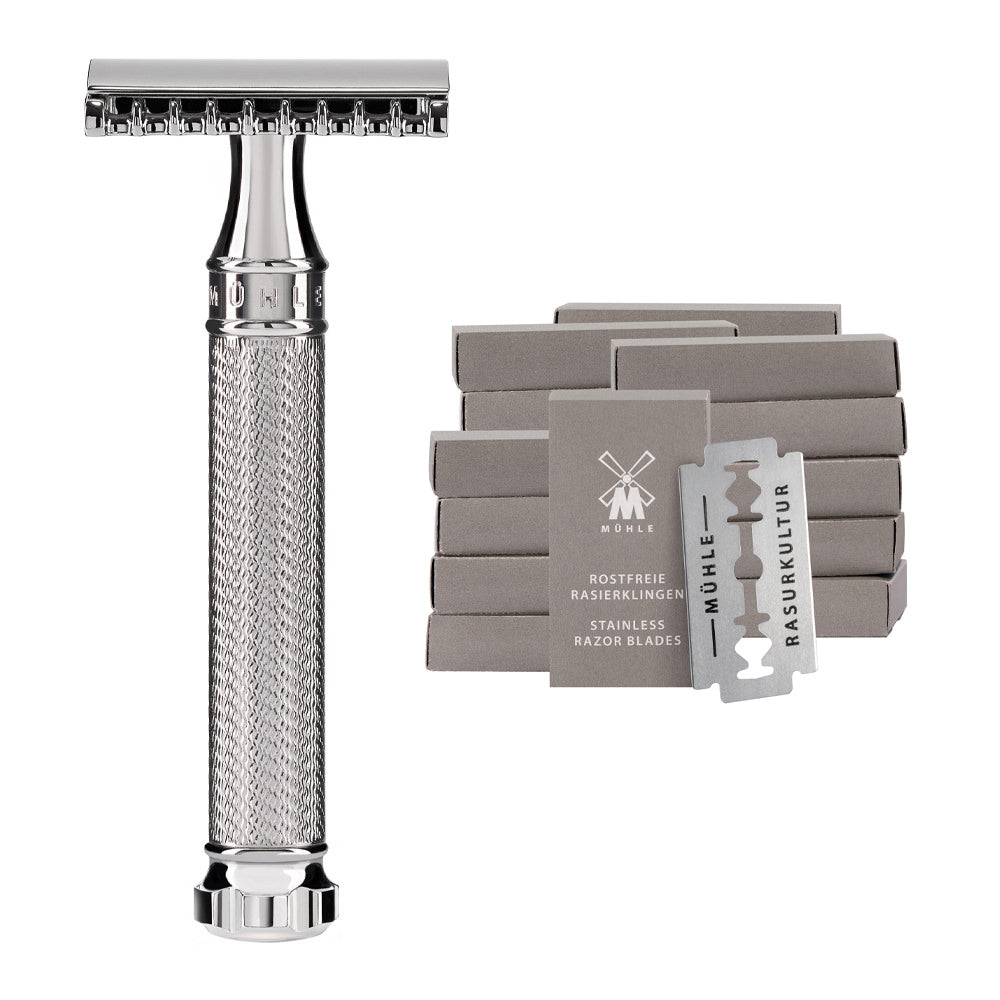 MÜHLE Rasierhobel R41 TWIST - offener Kamm - Griffmaterial Metall verchromt