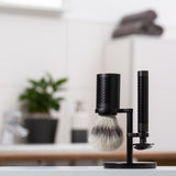 MÜHLE Rocca Edelstahl Schwarz Rasierset im Bad