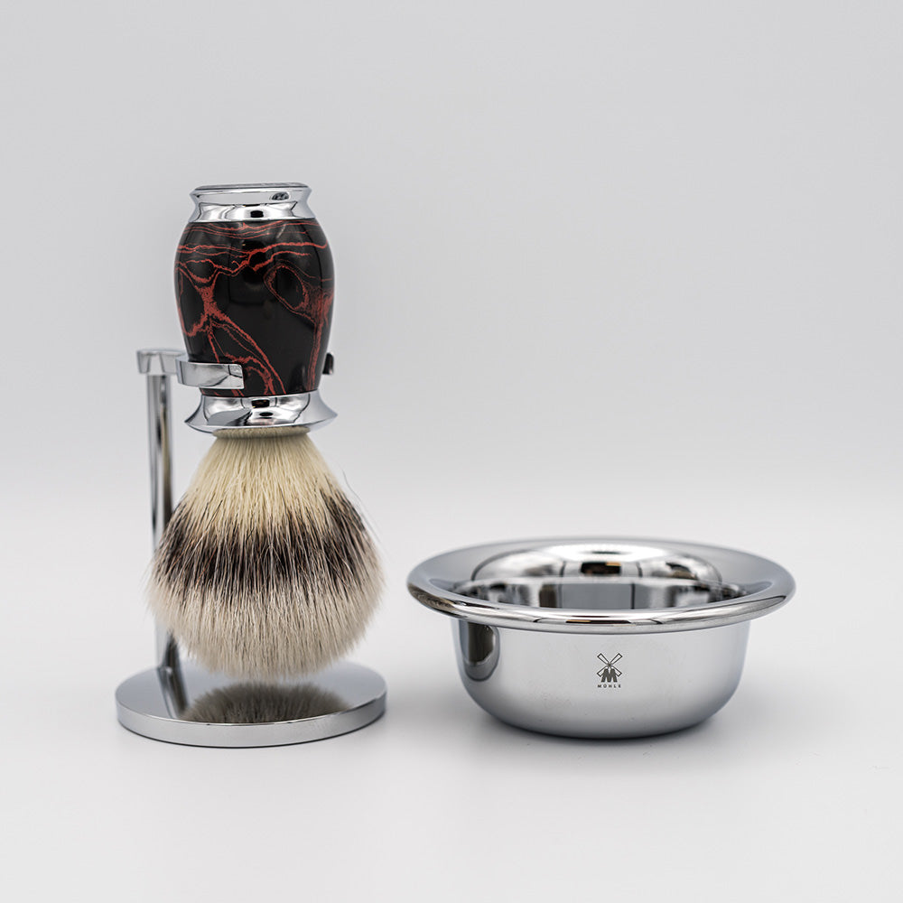 Schwarz/Rotes Naturmaterial Rasierpinsel Set im Shop
