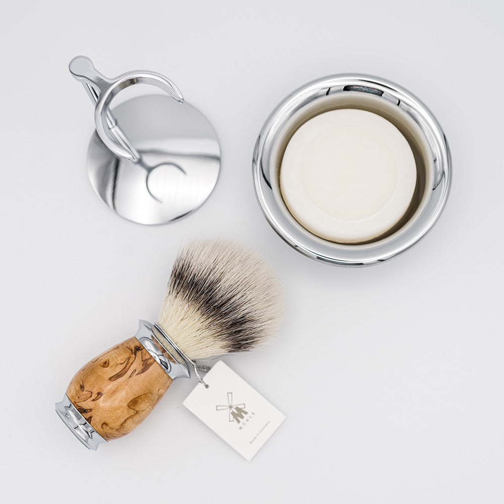 Rasierpinsel Set PURIST von MÜHLE hellbraune Maserbirke günstig kaufen