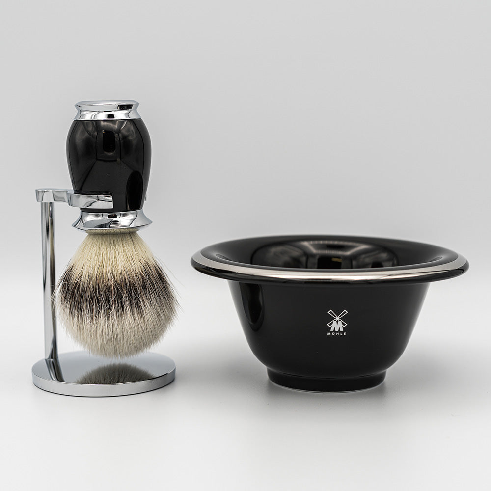 Schwarzes Rasierpinsel Set mit Chrom im Shop