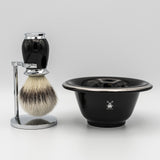 Schwarzes Rasierpinsel Set mit Chrom im Shop