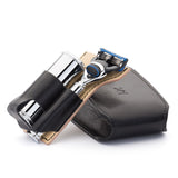 Reise Rasierset von MÜHLE mit Gillette® Fusion™ im schwarzen Leder Reiseetui