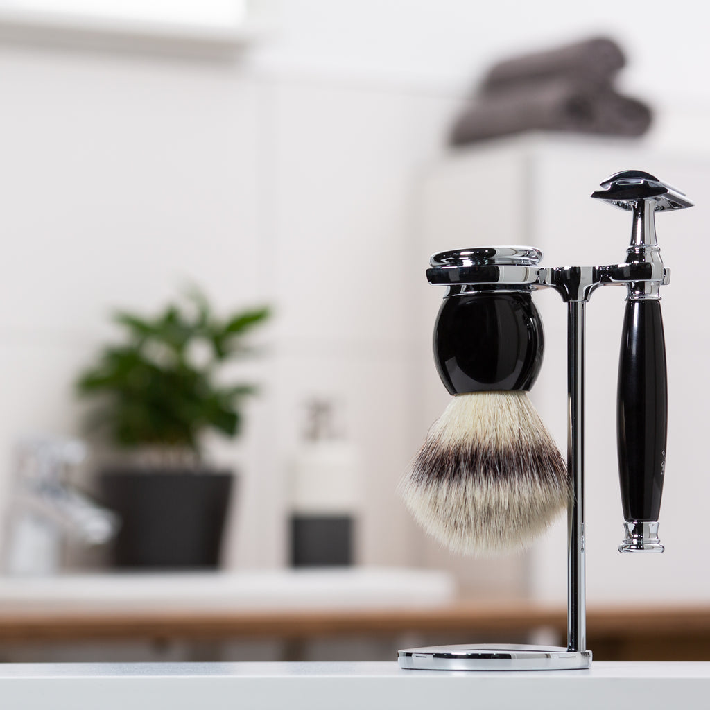 MÜHLE Sophist Edelharz Schwarz Rasierset 3 teilig im Bad