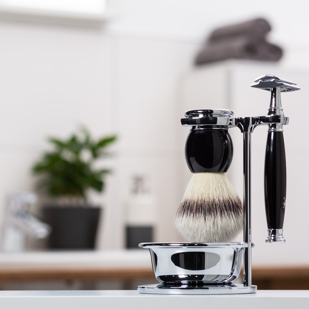 MÜHLE Sophist Edelharz Schwarz Rasierset 4 teilig im Bad