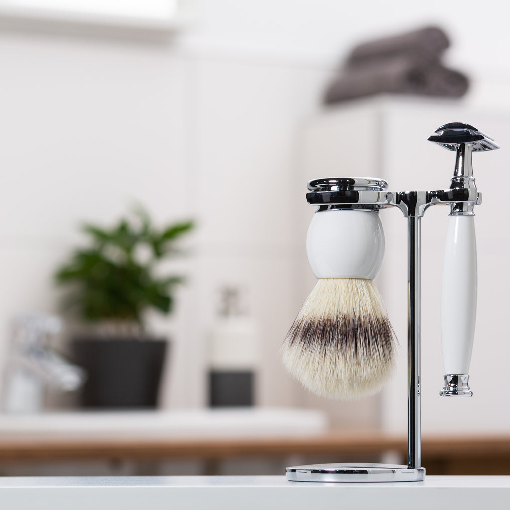 MÜHLE Sophist Rasierset aus Porzellan 3 teilig im Badezimmer