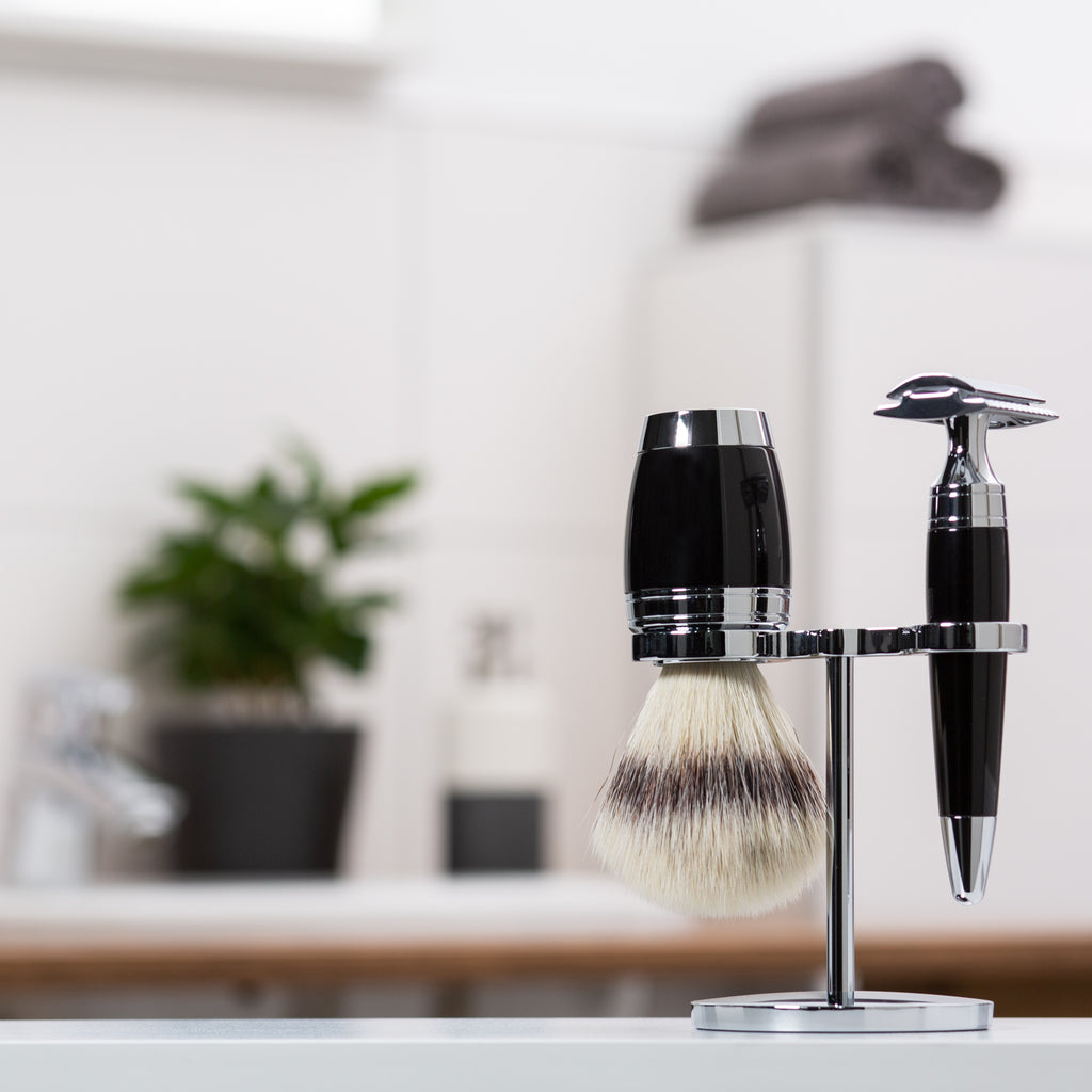 MÜHLE Stylo Edelharz Schwarz Rasierset im Bad