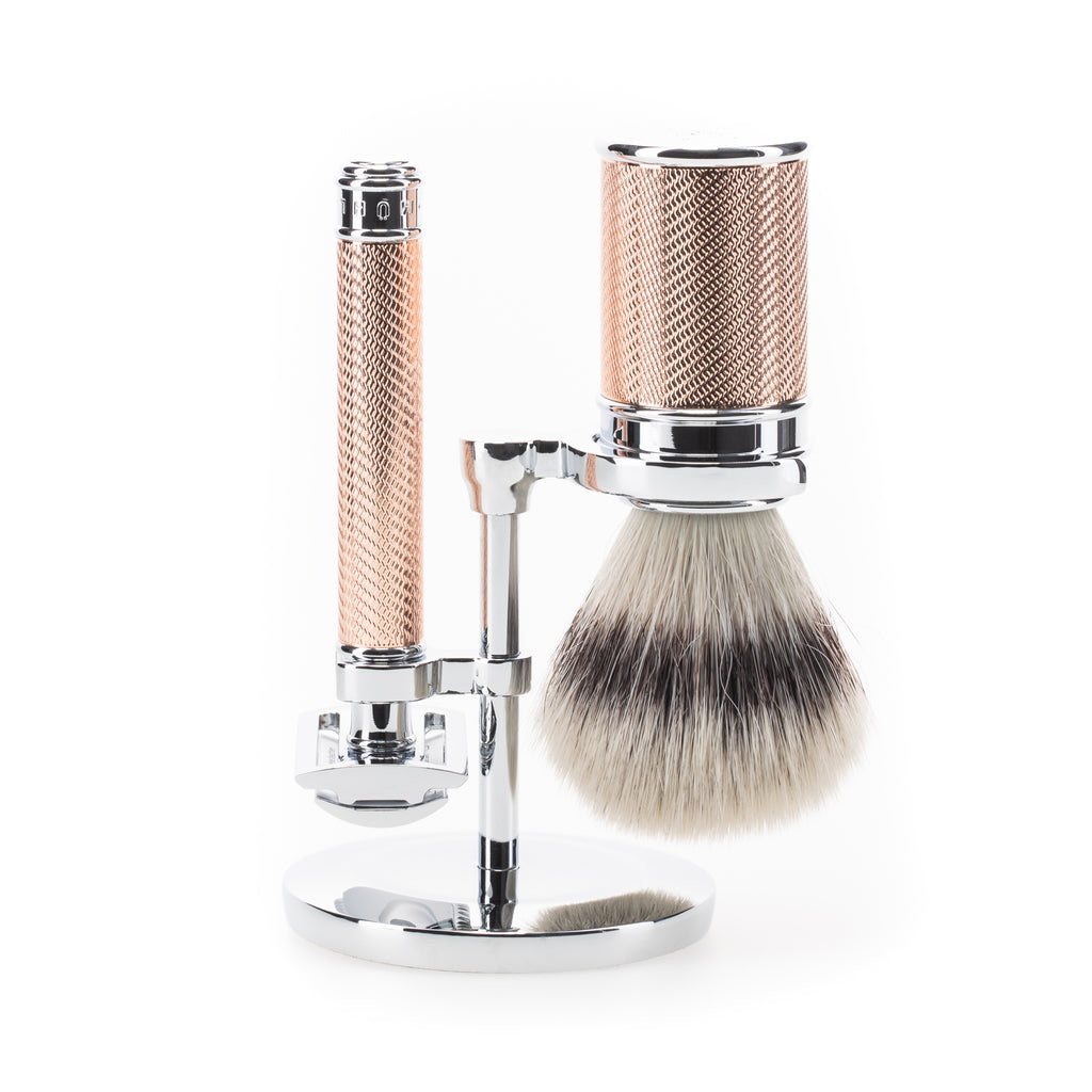 MÜHLE Traditional 3 teiliges Rasierset Rot vergoldet