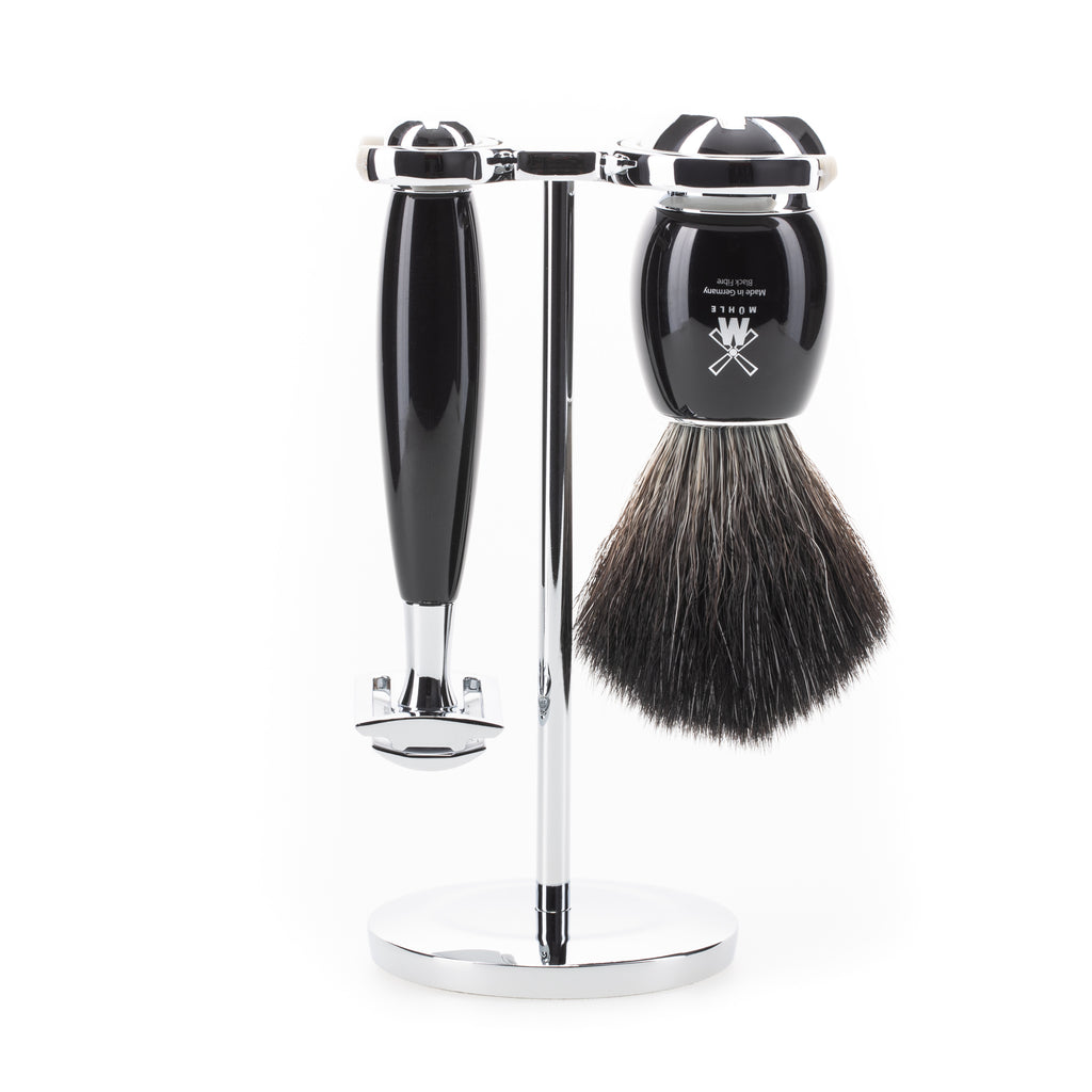 MÜHLE Vivo 3 teiliges Rasierset Edelharz Schwarz